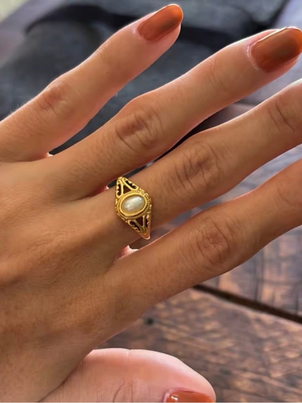 Pearl Ring 18K Gold Stainless Steel Size 8 - Picture 4 of 8